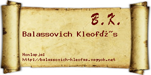 Balassovich Kleofás névjegykártya